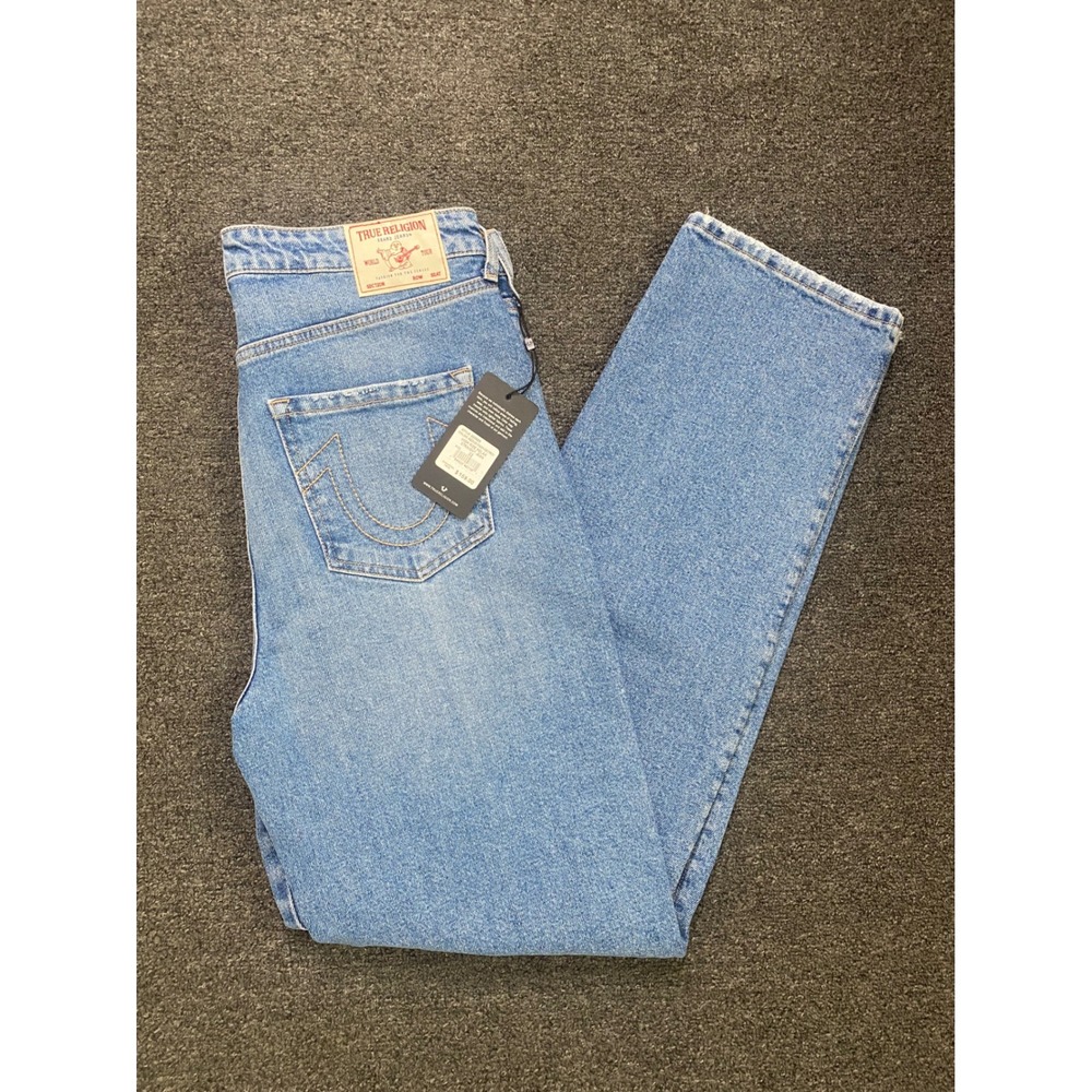 True Religion‎ High Rise Relaxed Straight Blue Jeans Womens 32x32 Distressed NEW